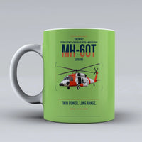 Thumbnail for Sikorsky MH-60T Jayhawk design on light green ceramic mug, double-side print