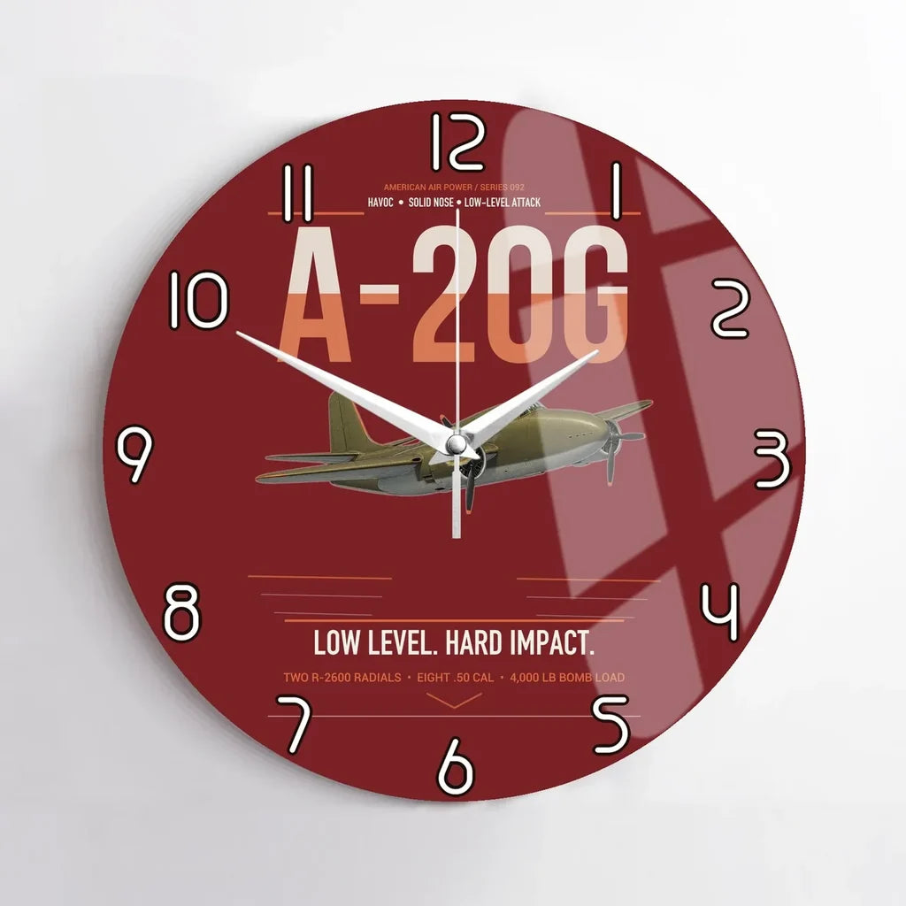 A-20G Havoc design on dark red no frame wall clock