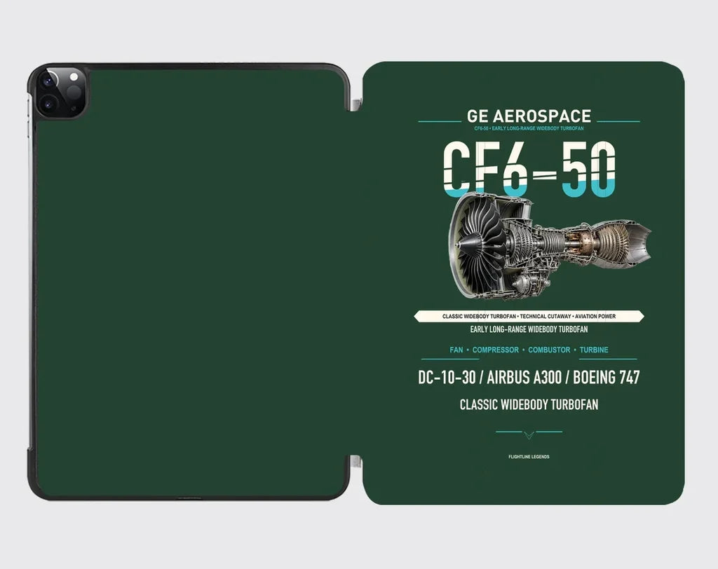 CF6-50 design on dark green ipad tablet case