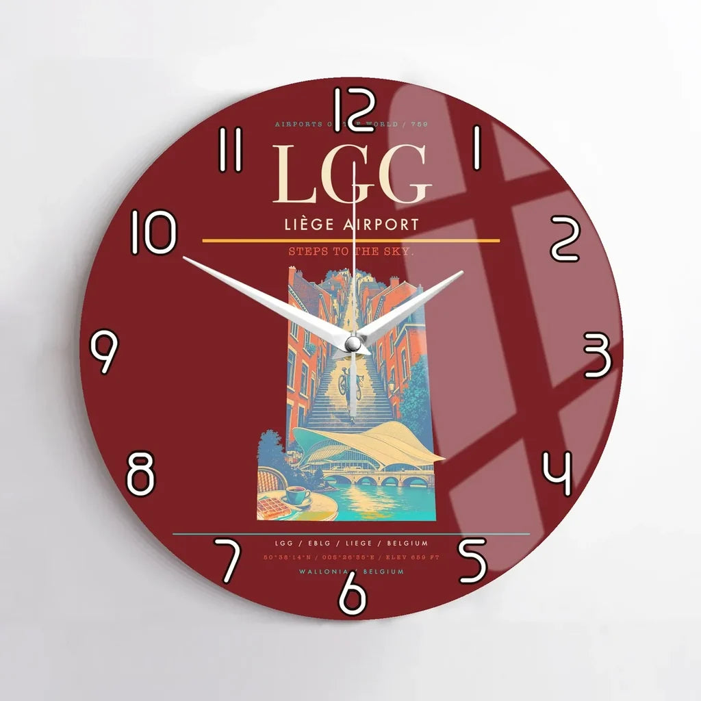 Liège Airport (LGG) design on dark red no frame wall clock