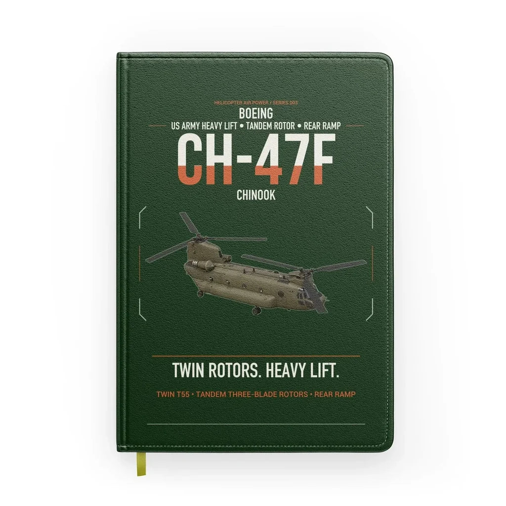 Boeing CH-47F Chinook design on dark green notebook