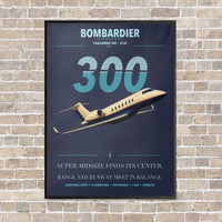 Thumbnail for Bombardier Challenger 300 vertical canvas print - framed - navy blue background
