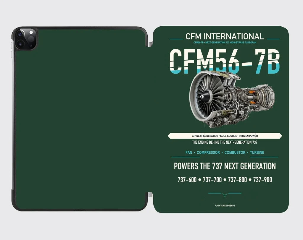 CFM56-7B design on dark green ipad tablet case