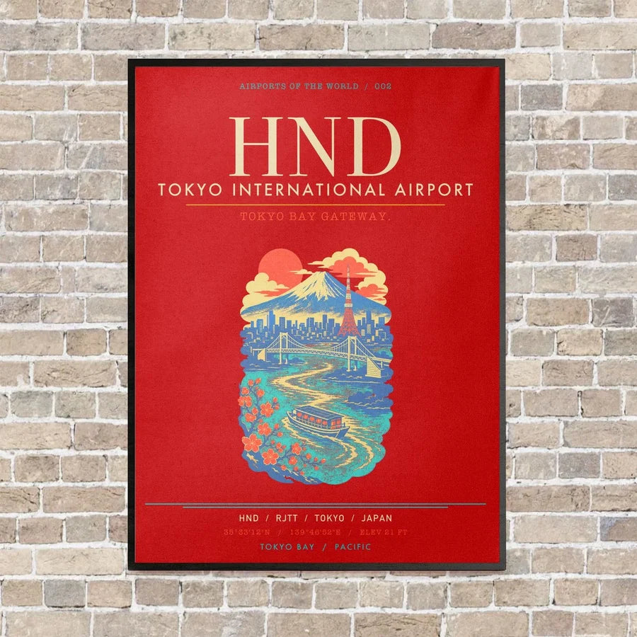 Tokyo Haneda Airport HND - Canvas Framed - Red