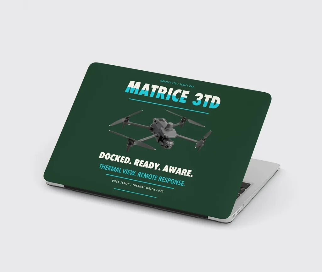 DJI Matrice 3TD design on dark green MacBook case