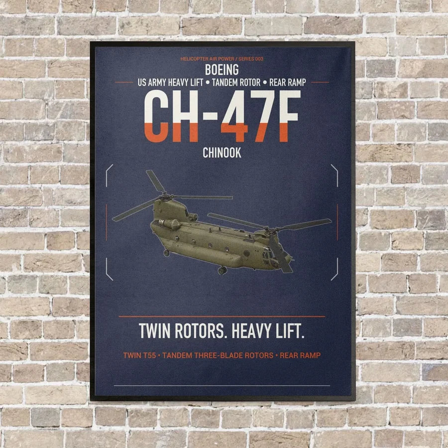 Boeing CH-47F Chinook vertical canvas print - framed - navy blue background