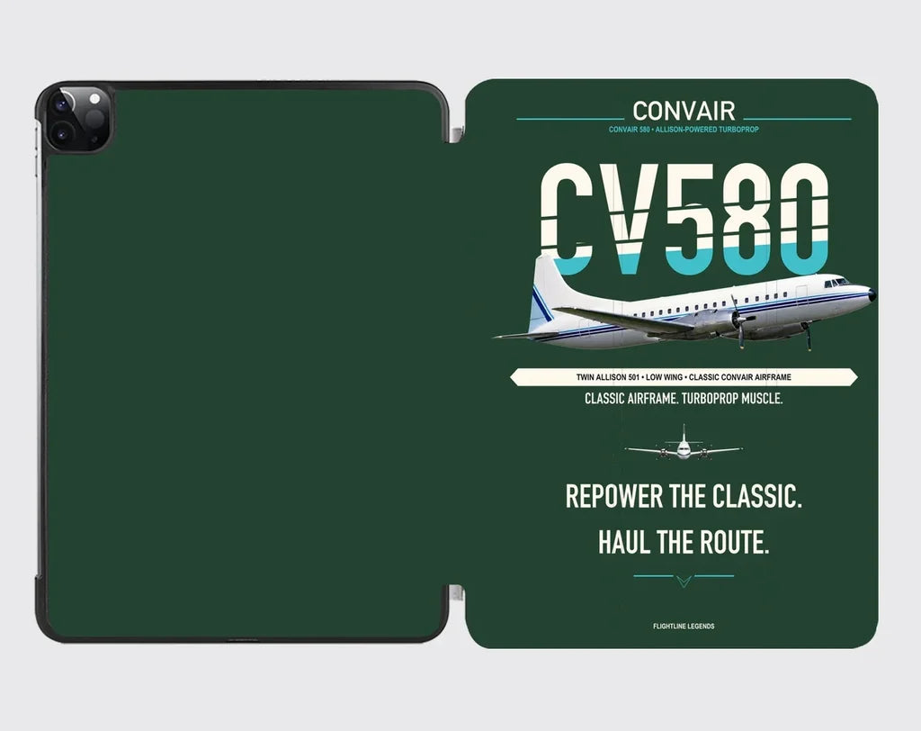 Convair 580 design on dark green ipad tablet case