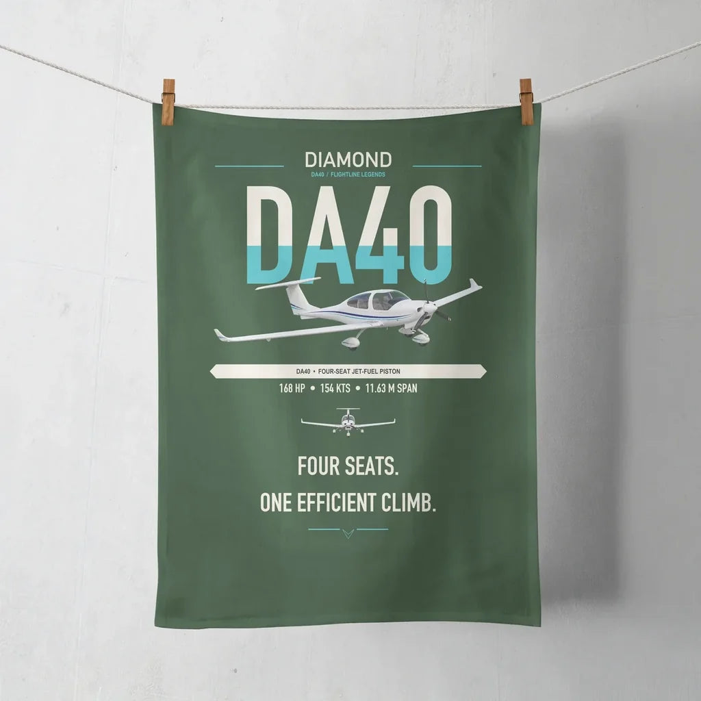 Diamond DA40 design on dark green towel