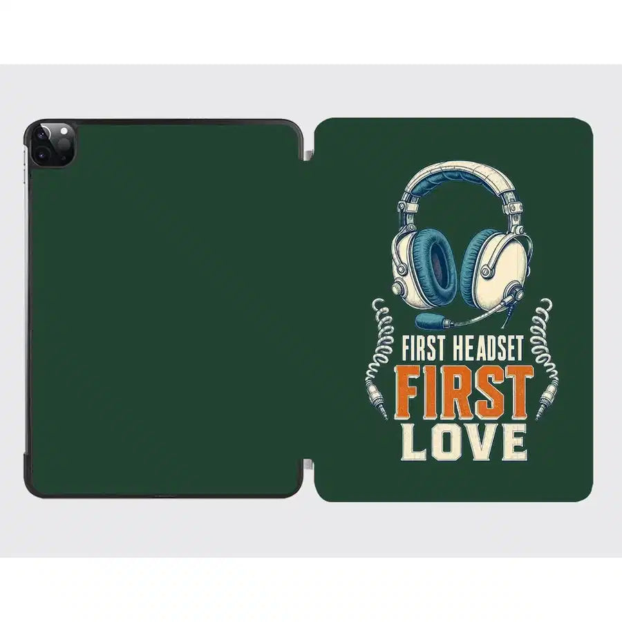 First Headset First Love design on dark green ipad tablet case