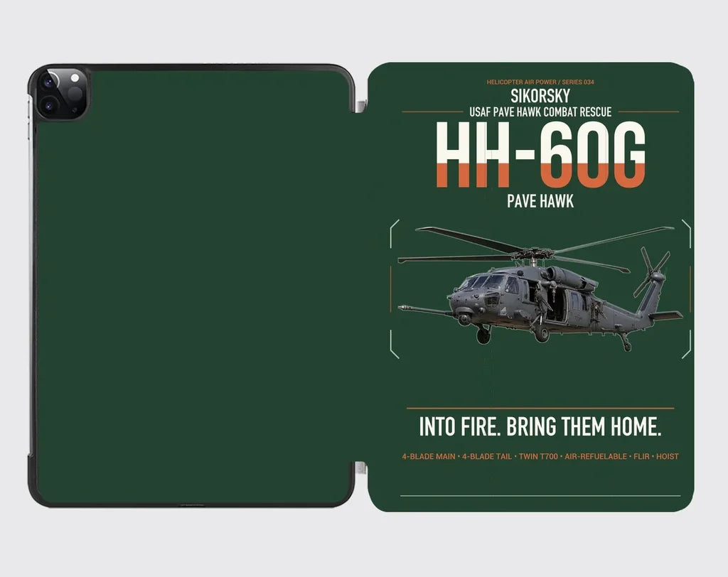 Sikorsky HH-60G Pave Hawk design on dark green ipad tablet case