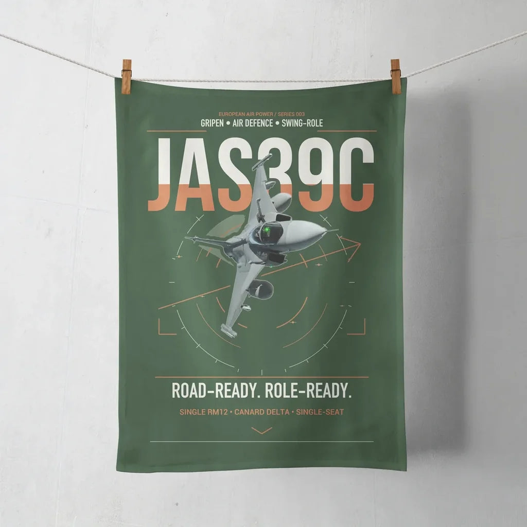 Saab JAS 39C Gripen design on dark green towel