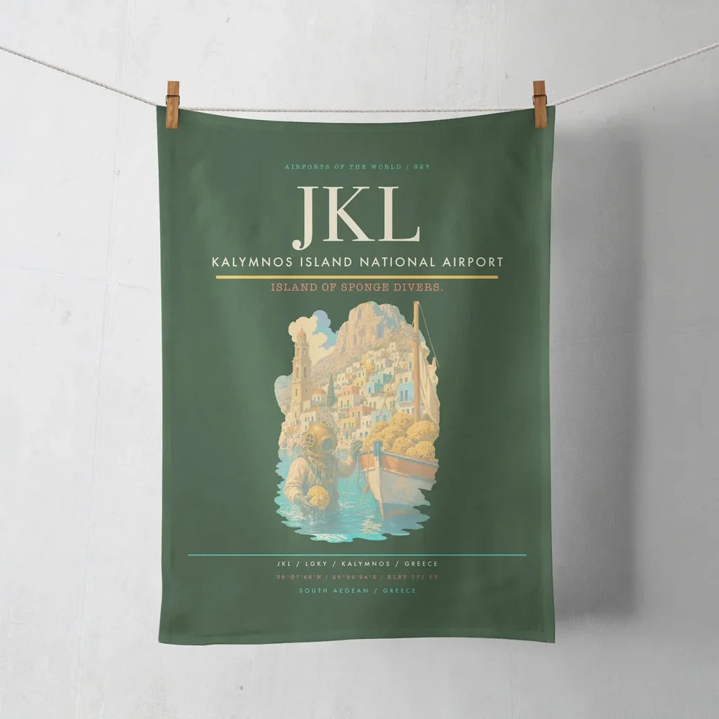 Kalymnos Island National Airport (JKL) design on dark green towel