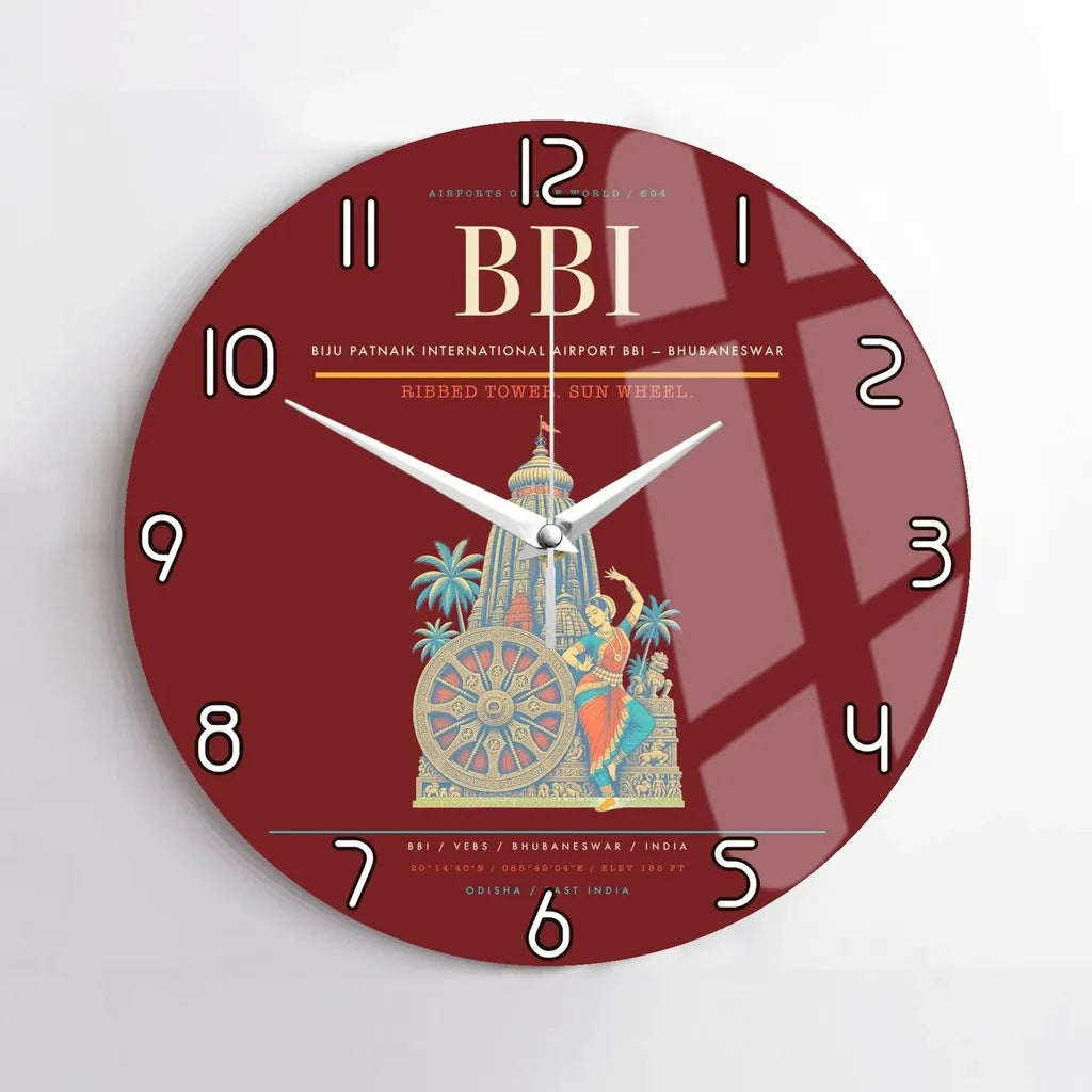 Biju Patnaik International Airport (BBI) design on dark red no frame wall clock