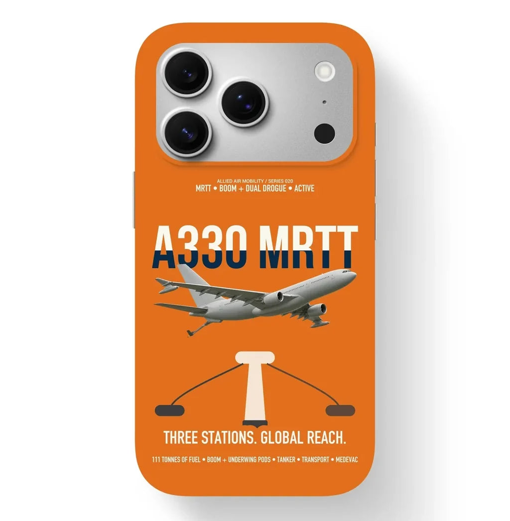 Airbus A330 MRTT design on orange magsafe iphone case, for iPhone 17 Pro