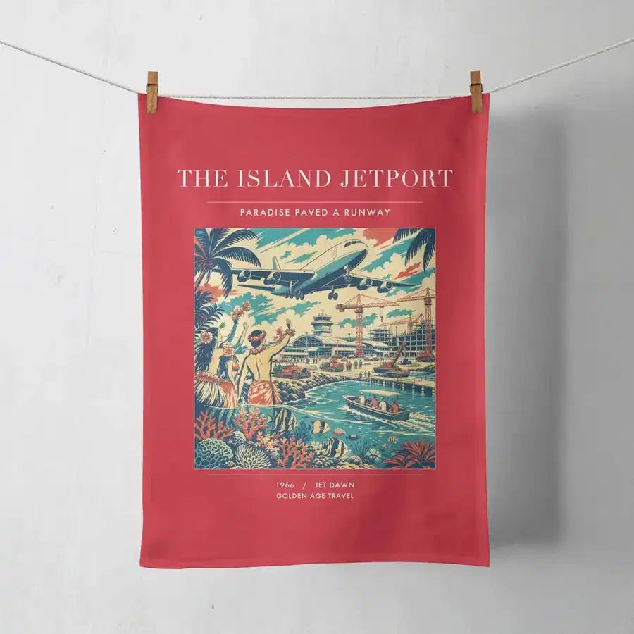 VINTAGE G4118 - The Island Jetport - Designed Towels design on red