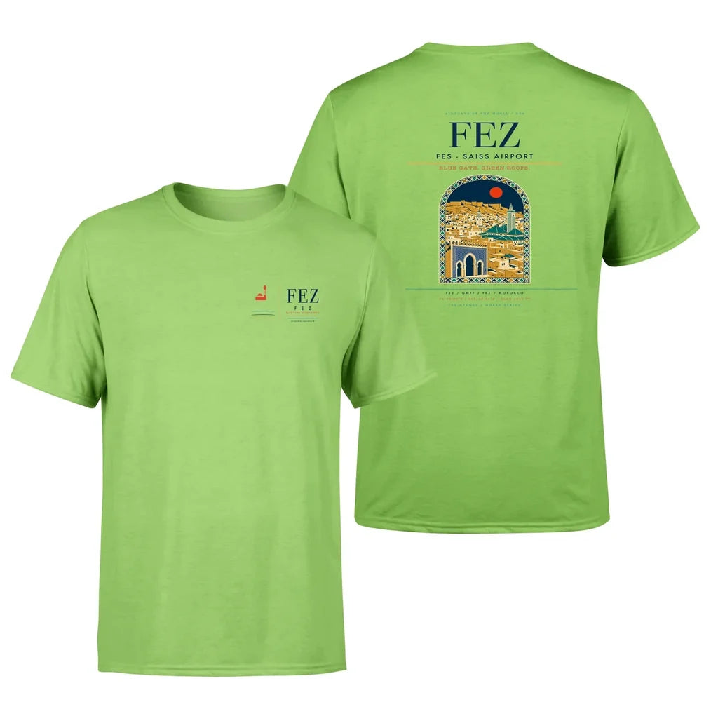 Fes (FEZ) design printed on light green double-side t-shirt