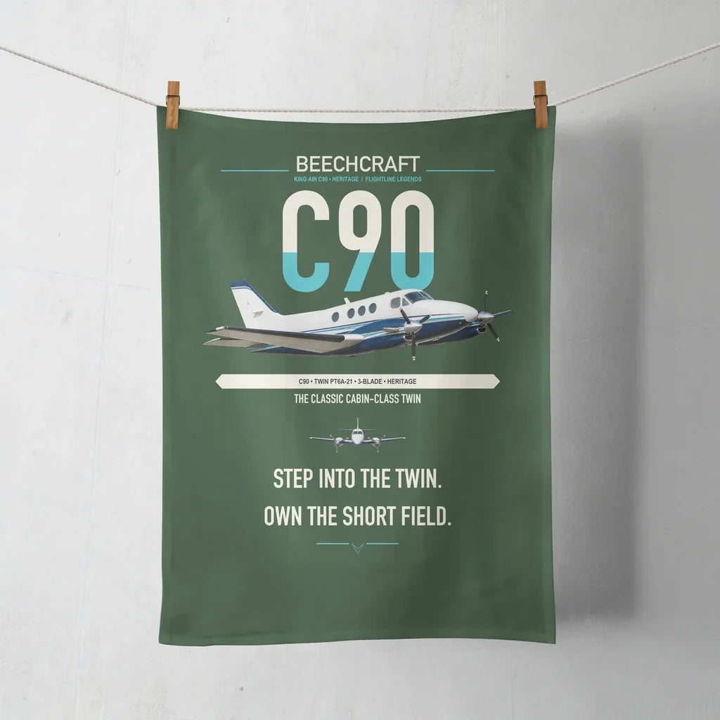Beechcraft King Air C90 design on dark green towel
