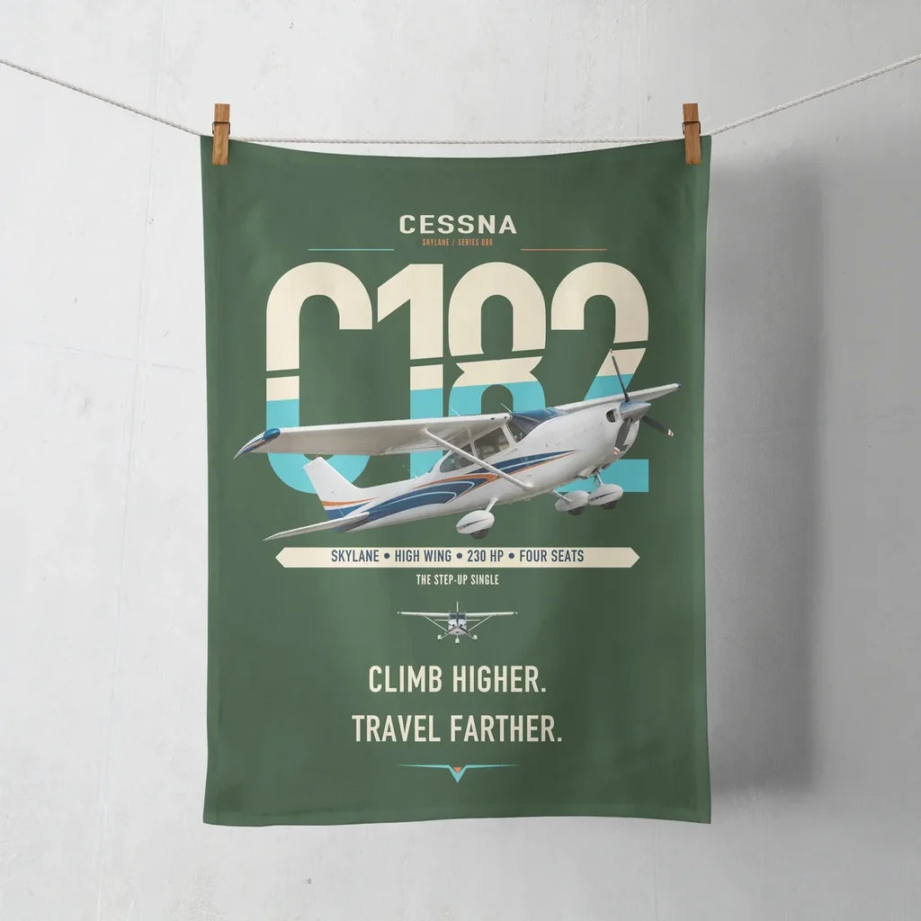 Cessna 182 Skylane design on dark green towel