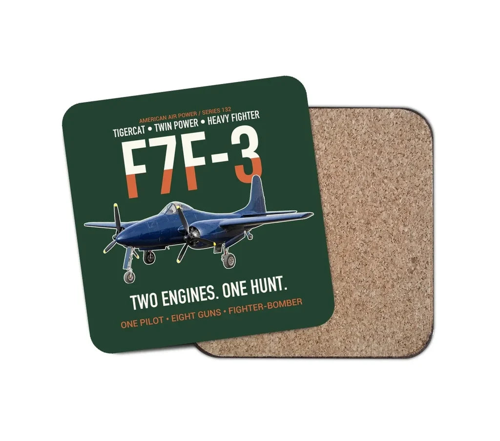 F7F-3 Tigercat Two Engines One Hunt design on dark green 1 piece coaster