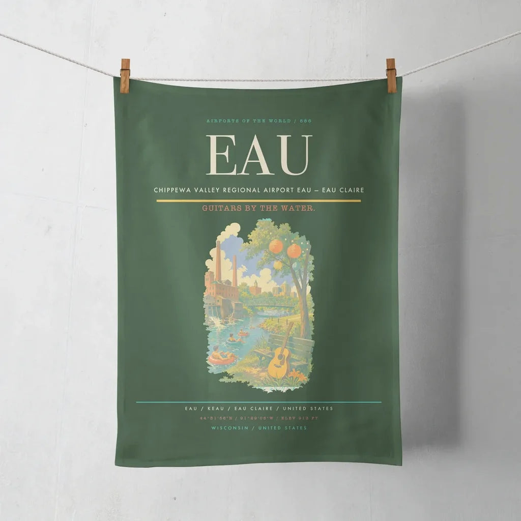 Chippewa Valley Regional Airport (EAU) design on dark green towel