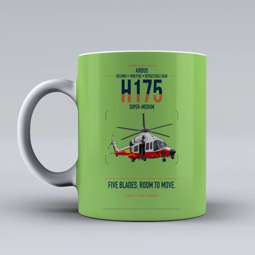 Airbus H175 design on light green ceramic mug, double-side print