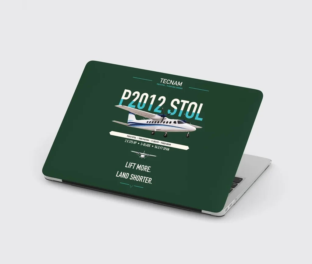 Tecnam P2012 STOL design on dark green MacBook case