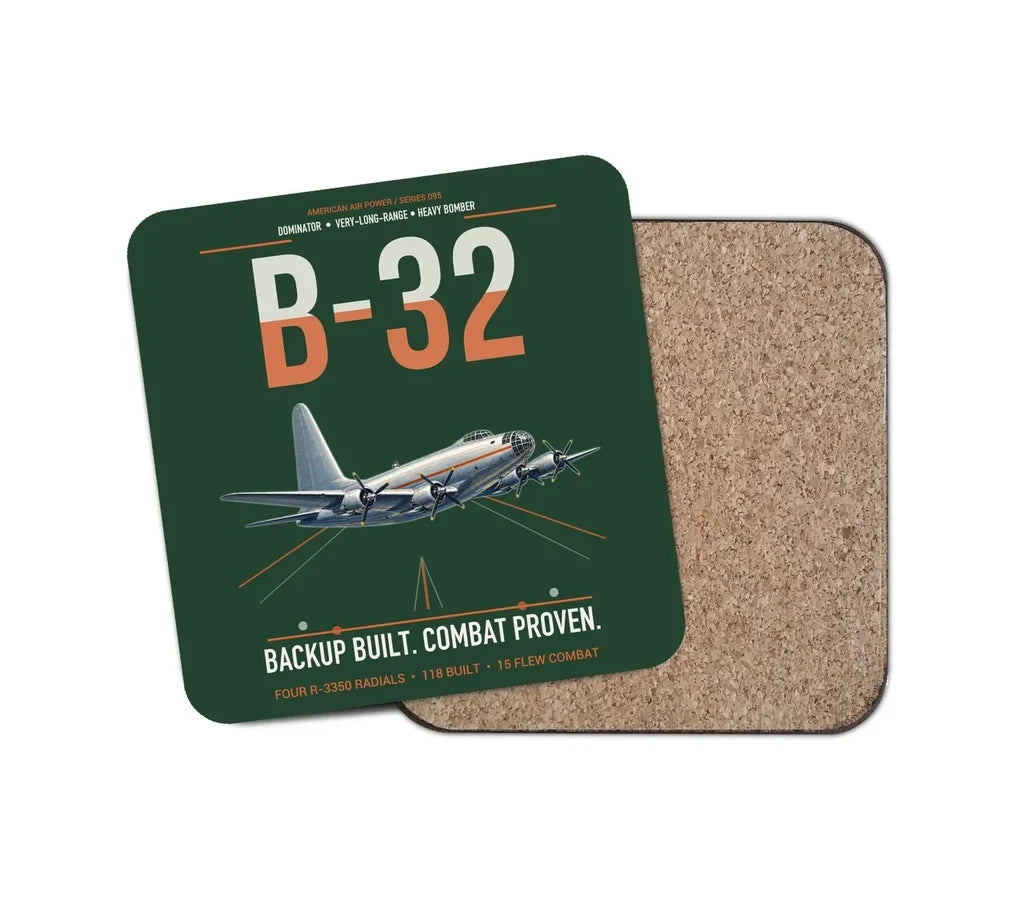 B-32 Dominator design on dark green 1 piece coaster