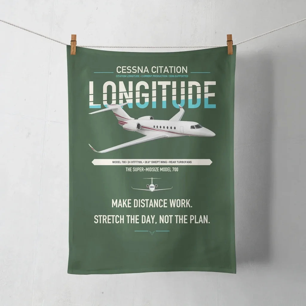 Cessna Citation Longitude design on dark green towel