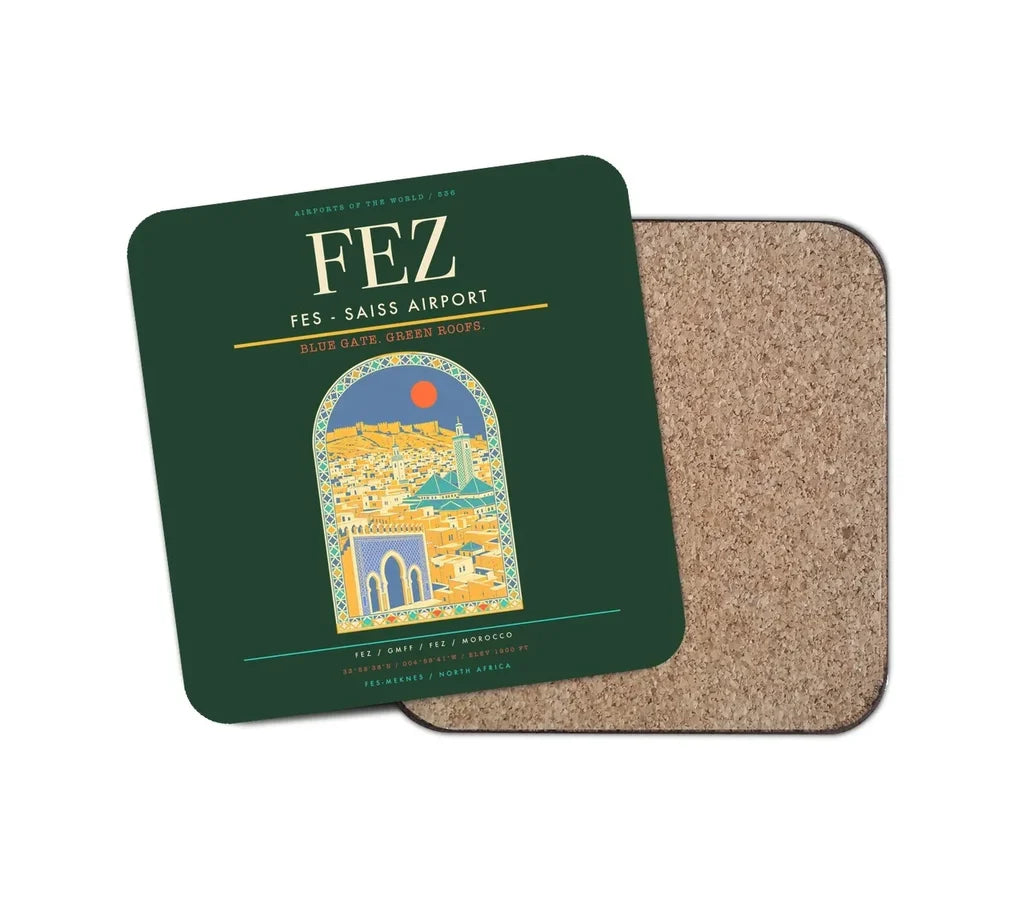 Fes (FEZ) design on dark green 1 piece coaster