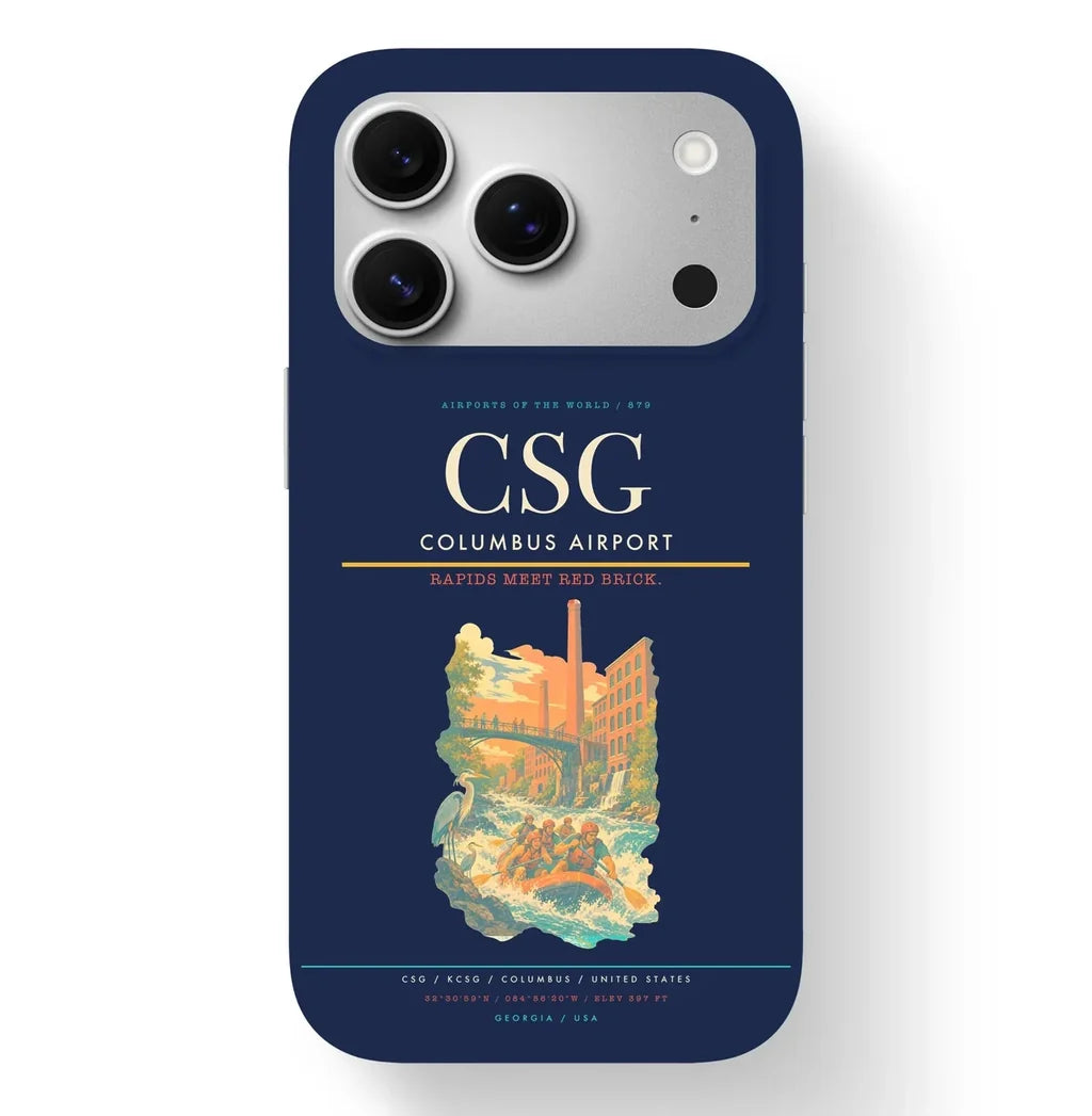 Columbus Airport (CSG) design on navy blue iPhone 17 Pro MagSafe case