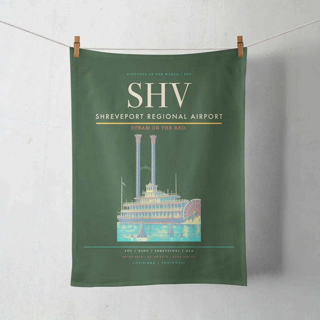 Shreveport Regional Airport (SHV) design on dark green towel