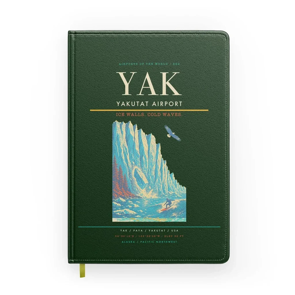 Yakutat Airport (YAK) design on dark green notebook