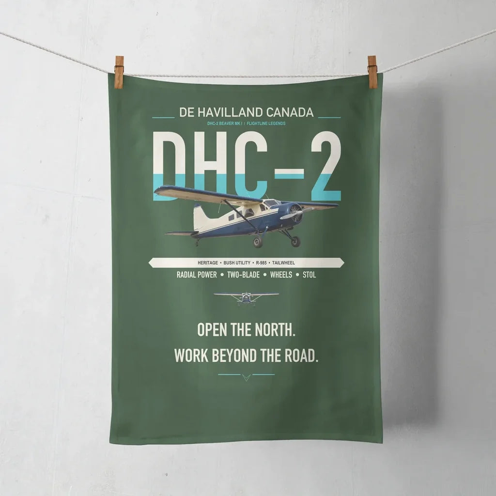 DHC-2 Beaver Mk I design on dark green towel