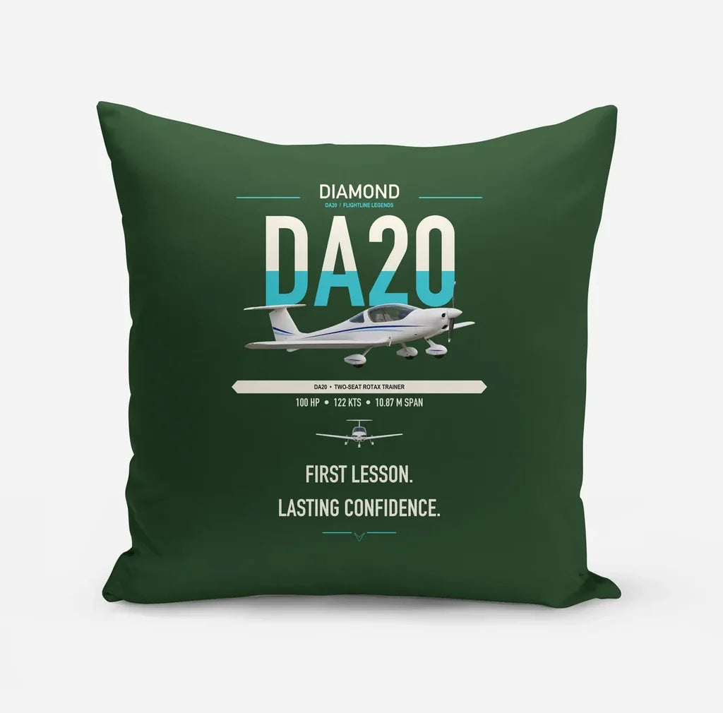 Diamond DA20 design on dark green pillow
