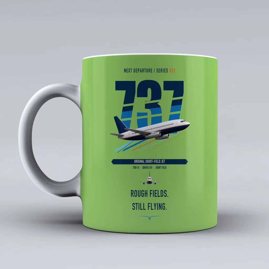 Boeing 737-200 double-side print on light green ceramic mug