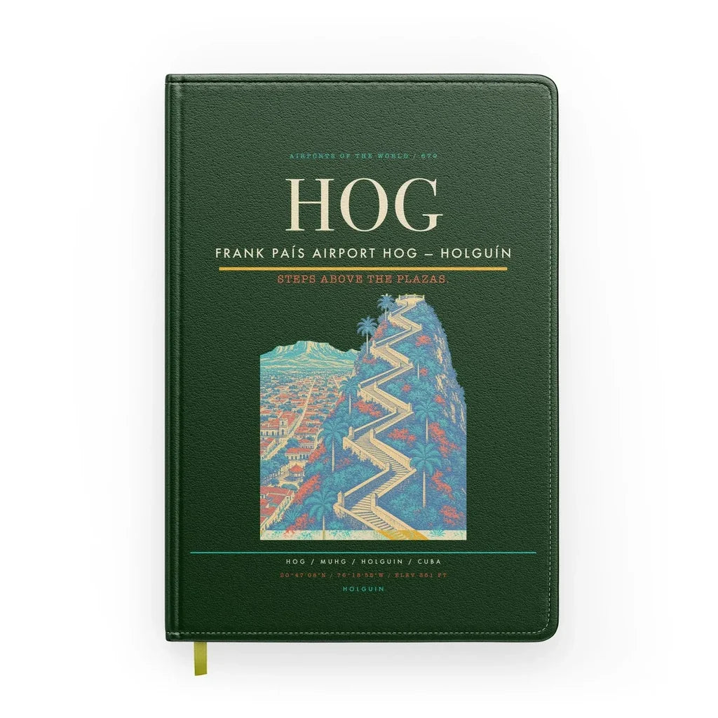 Frank País Airport (HOG) design on dark green notebook