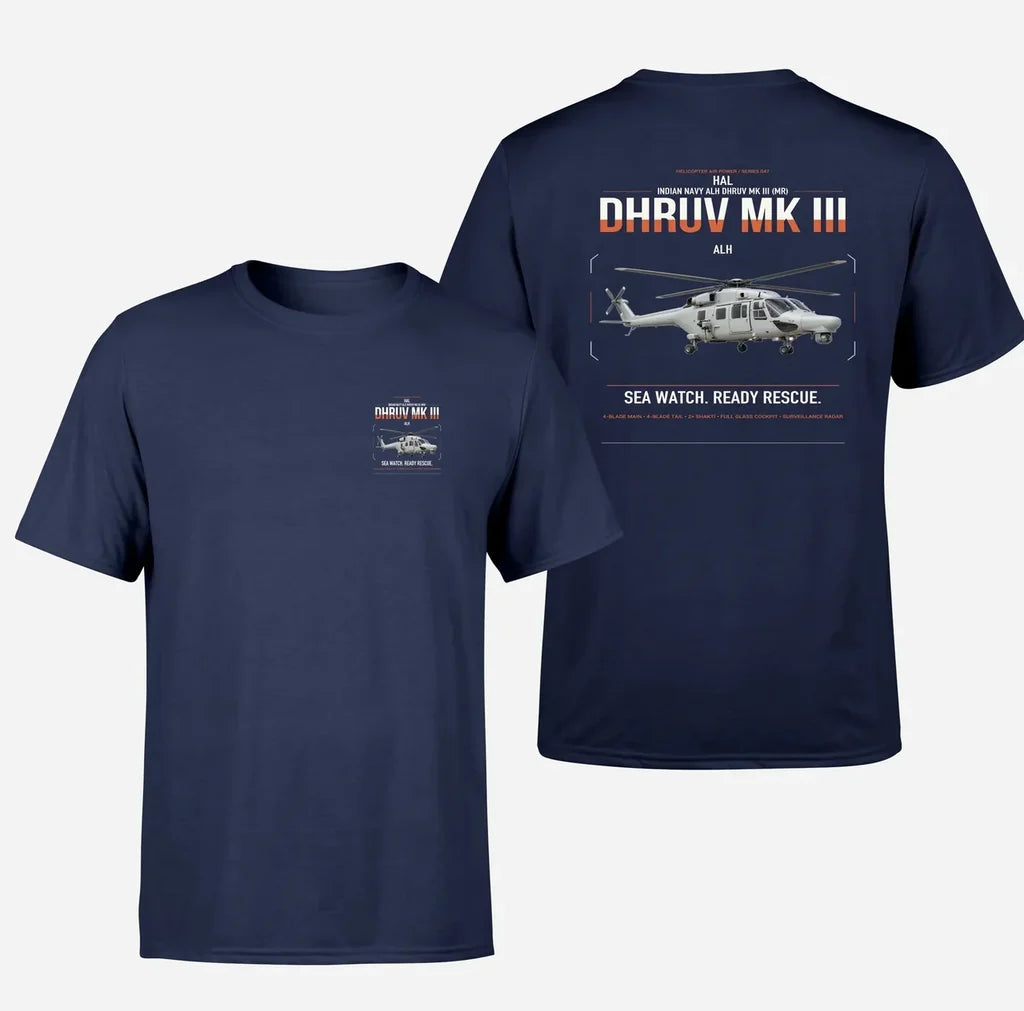 HAL ALH Dhruv Mk III design on navy blue t-shirt, double-side print