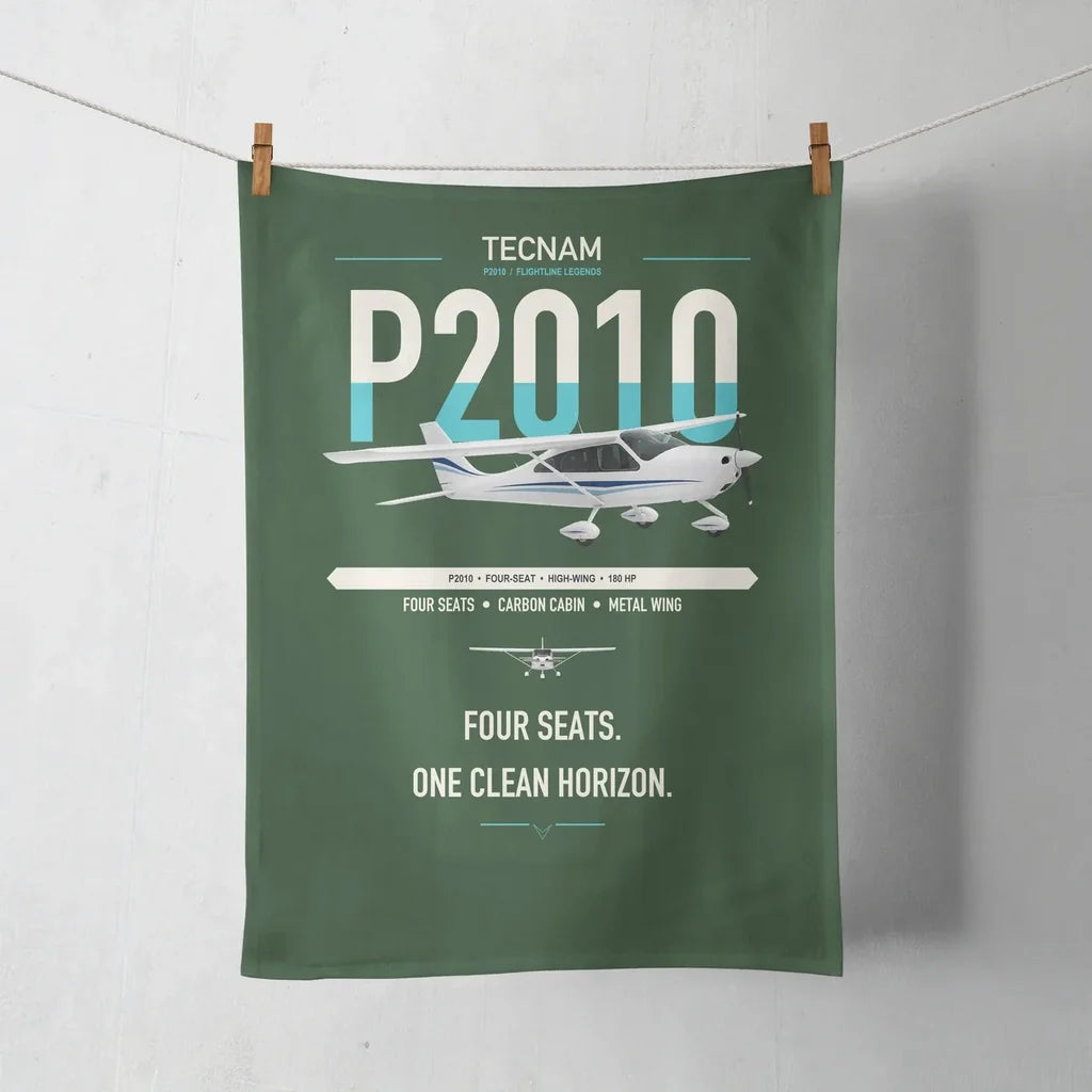 Tecnam P2010 design on dark green towel
