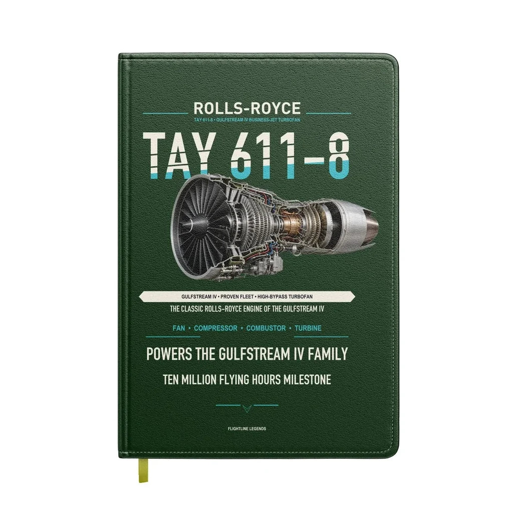 TAY 611-8 design on dark green notebook