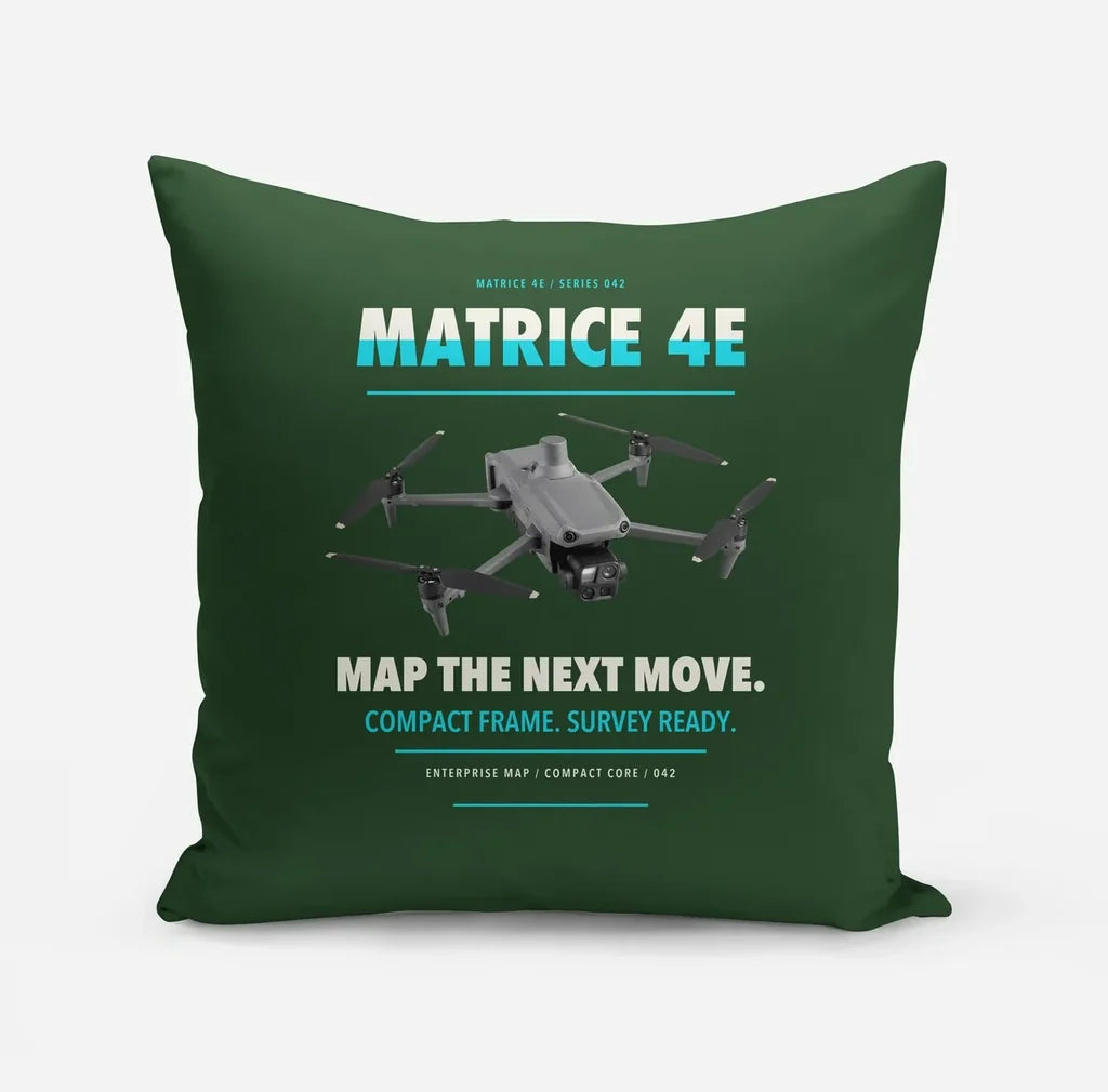 DJI Matrice 4E design on dark green pillow