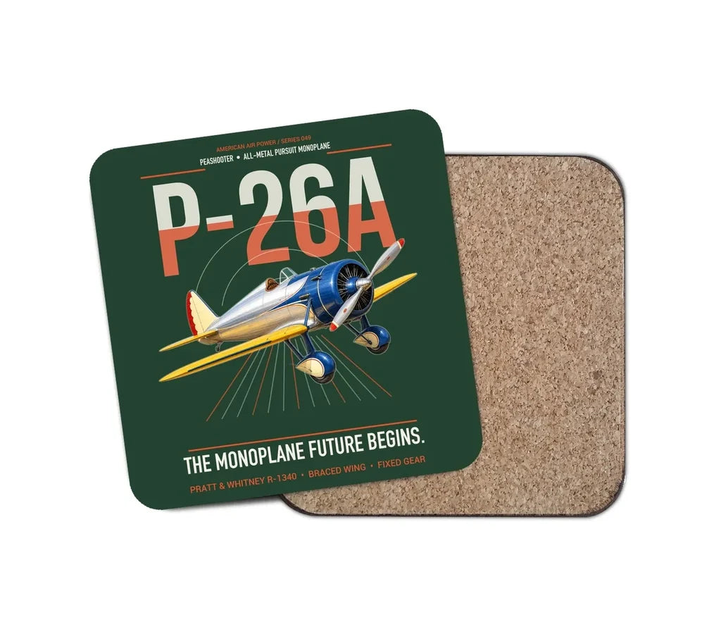 Boeing P-26A Peashooter design on dark green 1 piece coaster