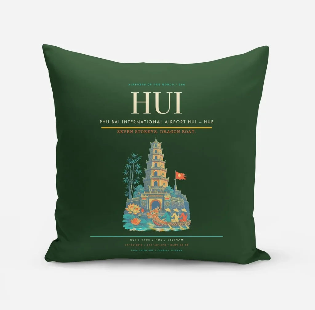 Phu Bai International Airport (HUI) design on dark green pillow