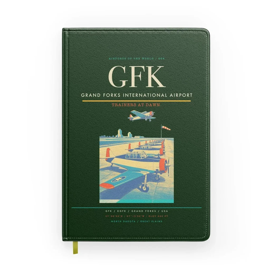 Grand Forks International Airport (GFK) design on dark green notebook