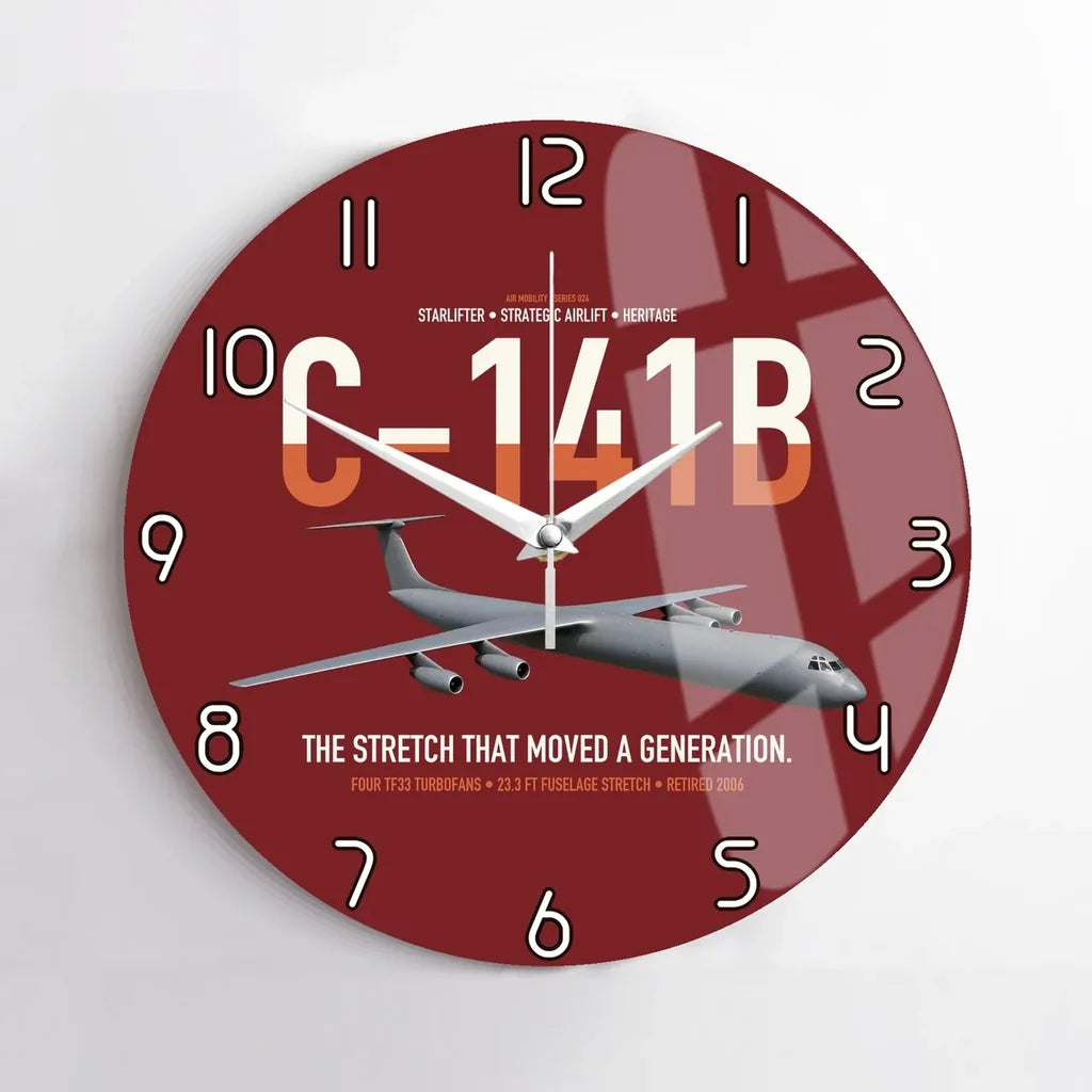 C-141B Starlifter design on dark red no frame wall clock