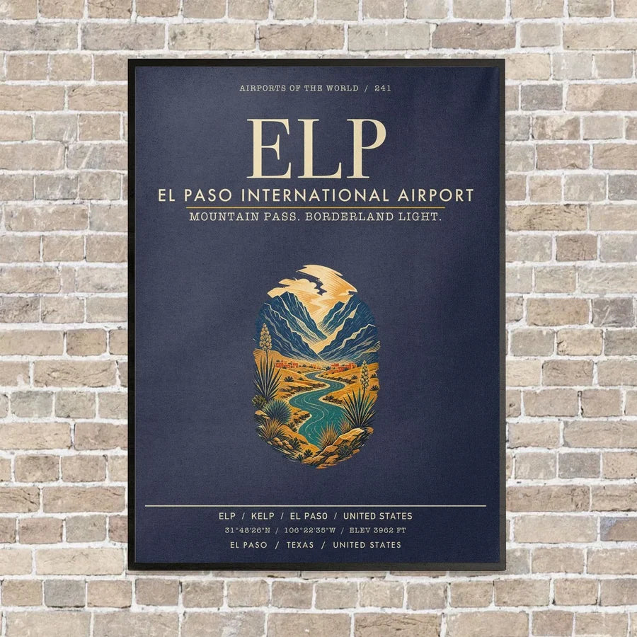 El Paso International Airport ELP vertical canvas print - framed - navy blue background