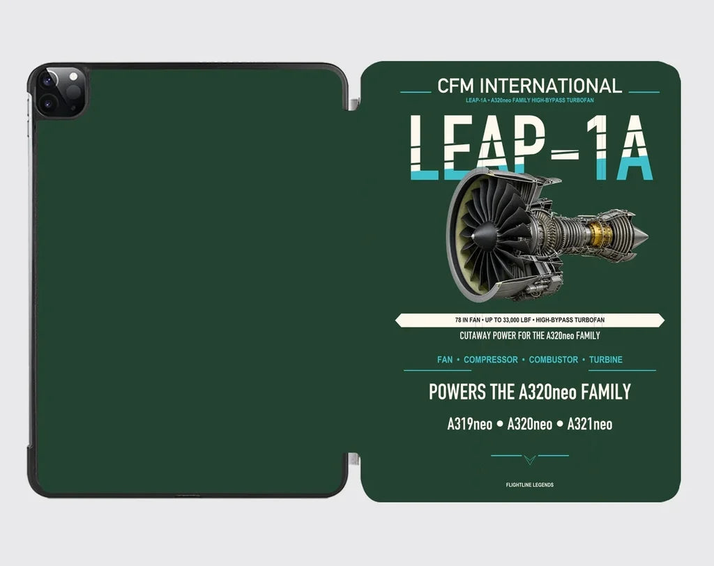 CFM LEAP-1A design on dark green ipad tablet case