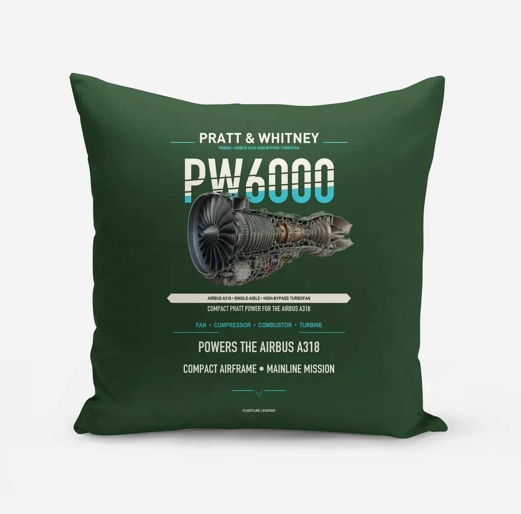 PW6000 design on dark green pillow