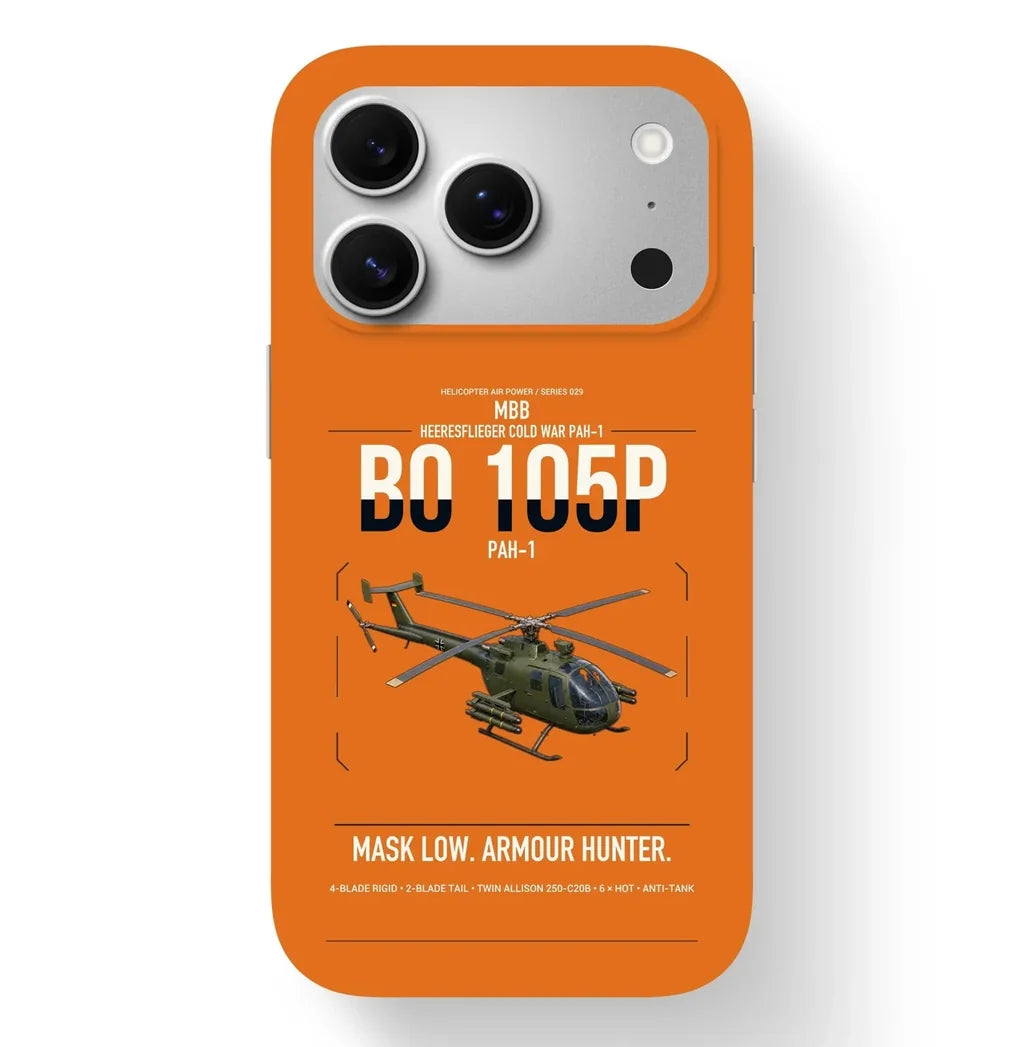 MBB BO 105P PAH-1 design on orange magsafe iphone case, for iPhone 17 Pro