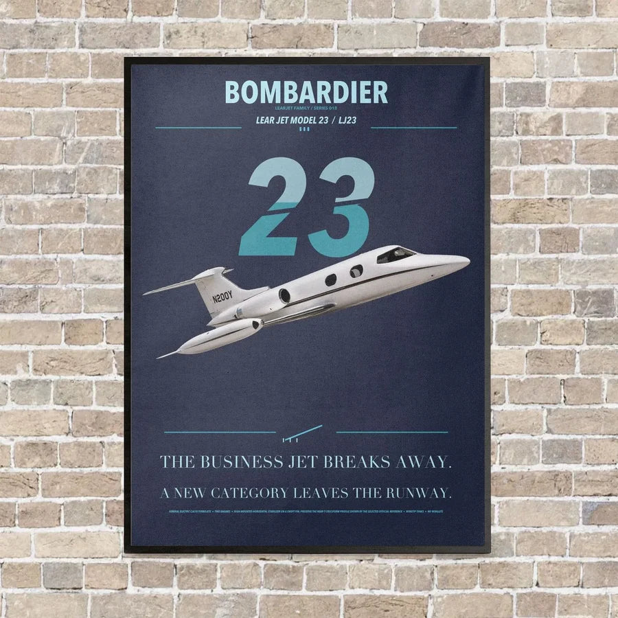 Bombardier Learjet 23 vertical canvas print - framed - navy blue background