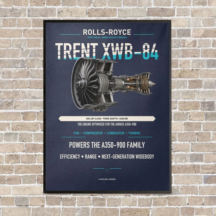 TRENT XWB-84 vertical canvas print - framed - navy blue background